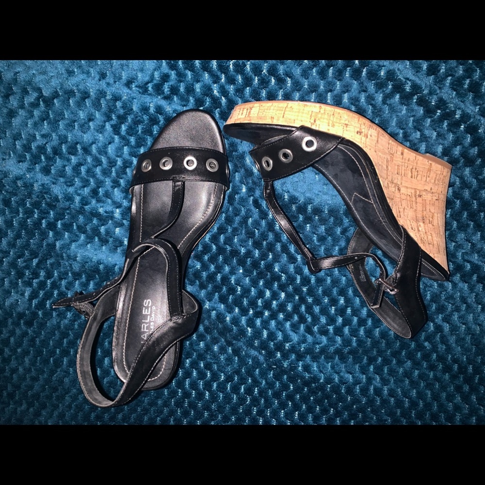 Black 4in wedge sandals